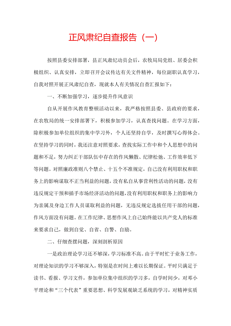 正风肃纪自查报告.docx_第1页