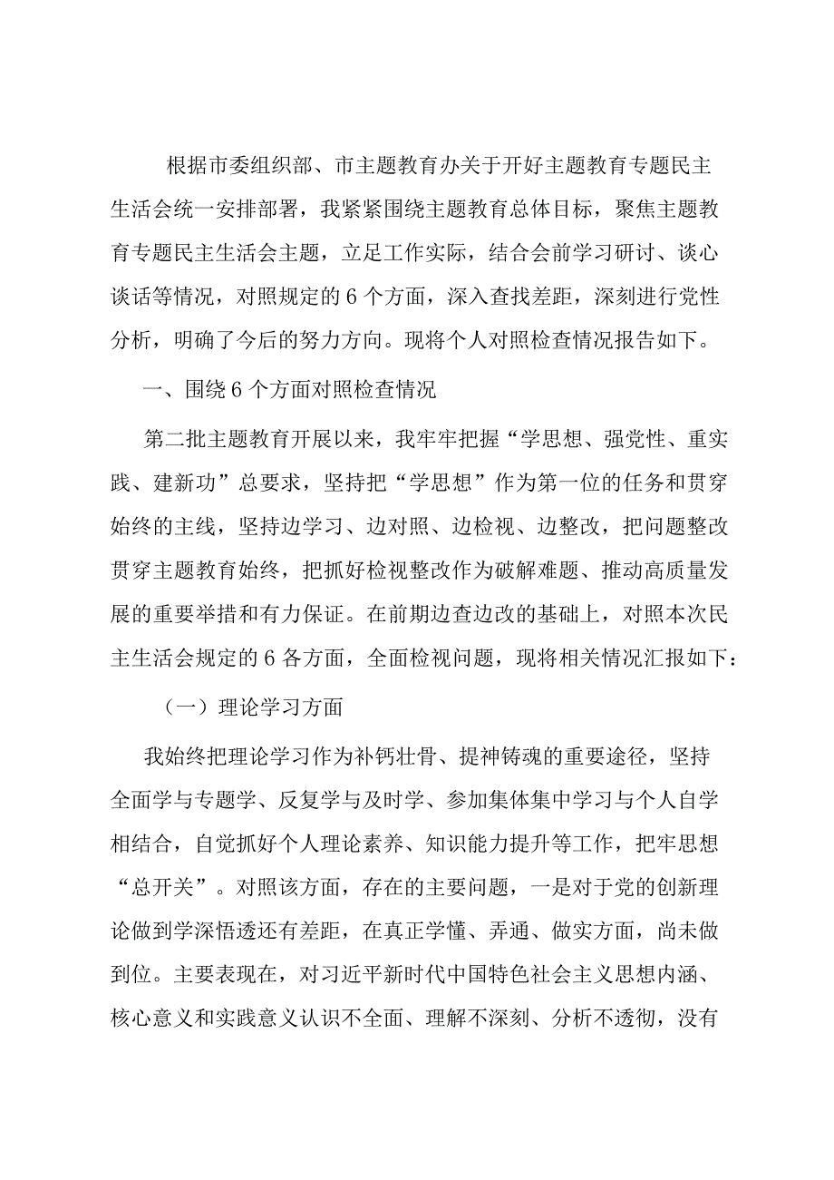 第二批主题教育专题民主生活会对照检查材料（副职领导）.docx_第1页