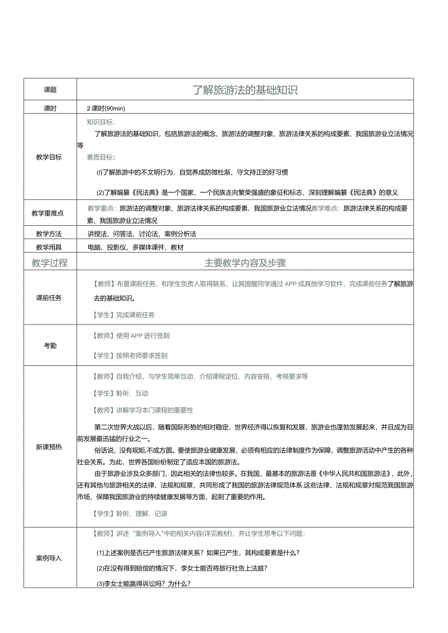 《旅游政策与法规》教案第1课了解旅游法的基础知识.docx_第2页