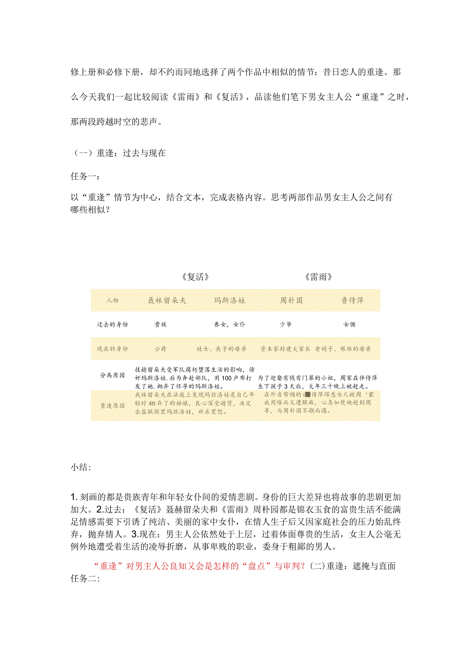 《复活》《雷雨》比较阅读教学设计.docx_第2页