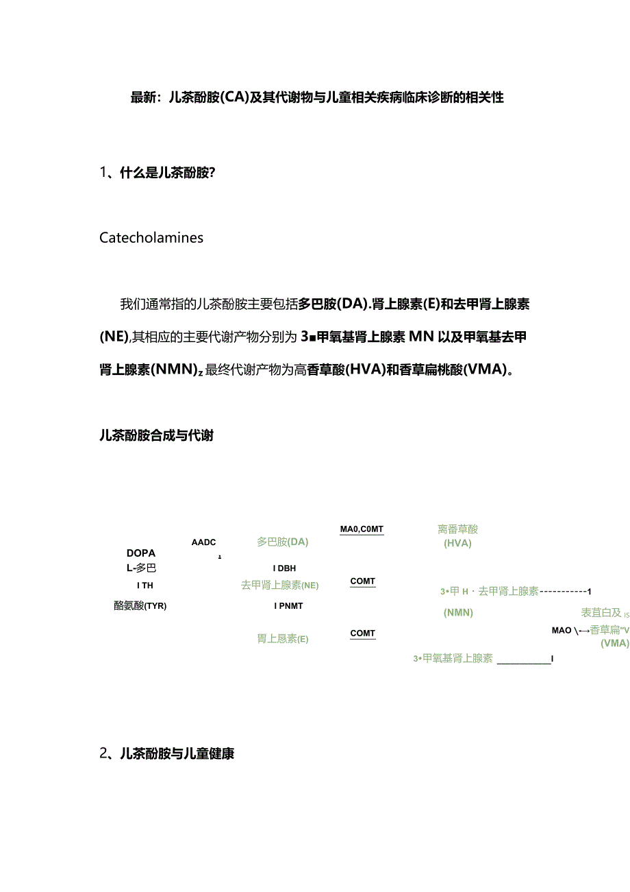 最新：儿茶酚胺(CA)及其代谢物与儿童相关疾病临床诊断的相关性.docx_第1页