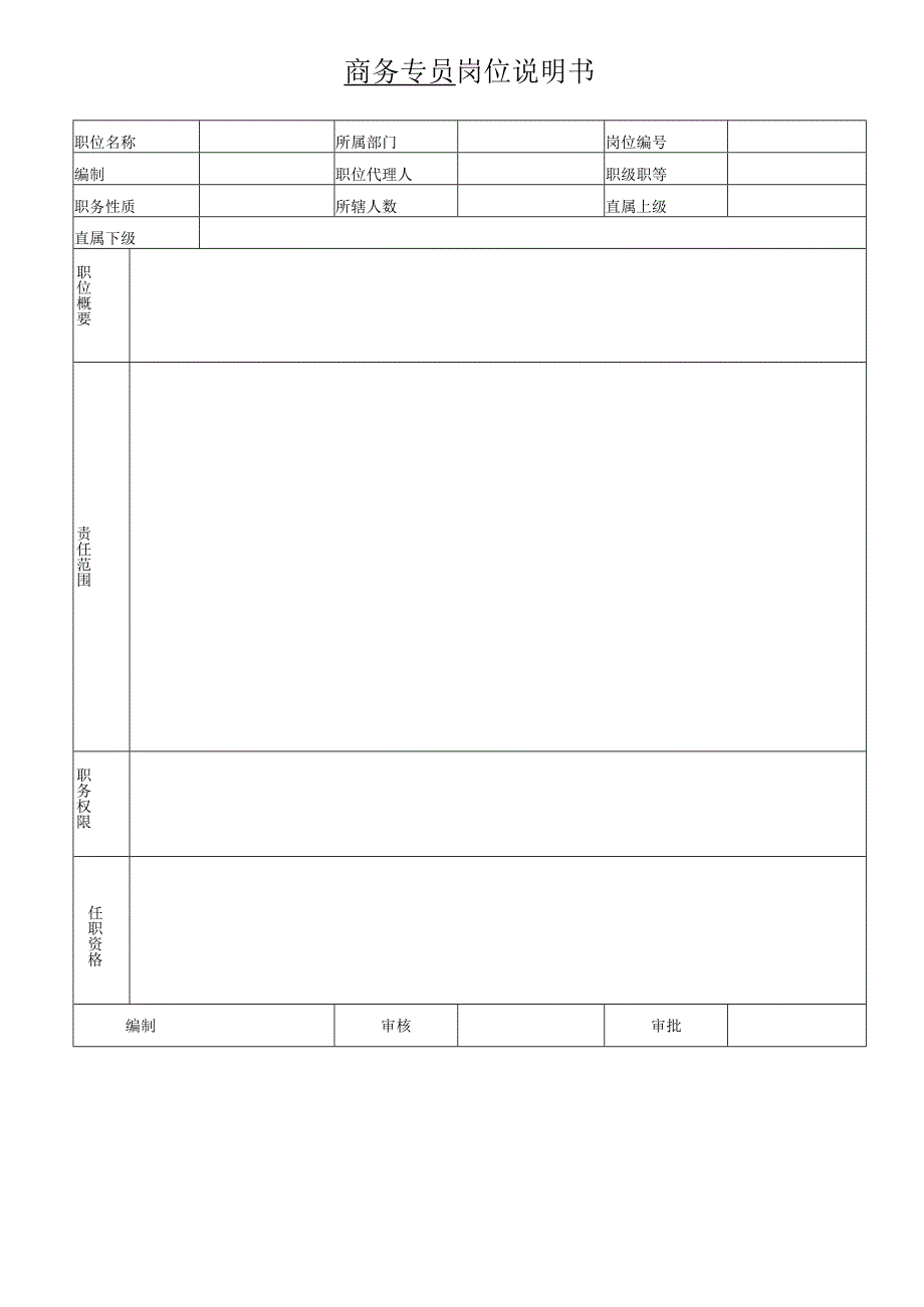 商务专员岗位说明书（空白）.docx_第1页