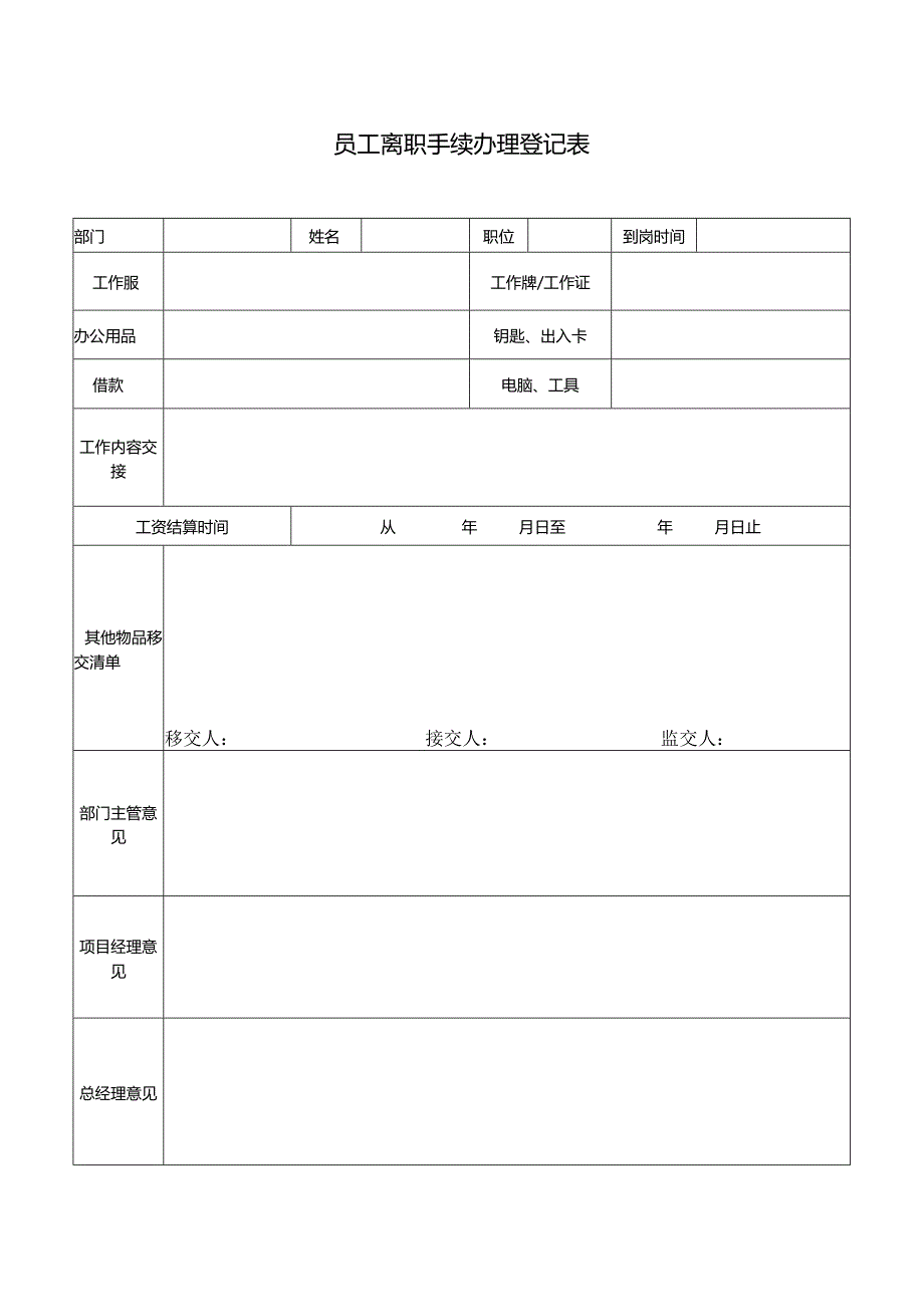 员工离职手续办理登记表.docx_第1页