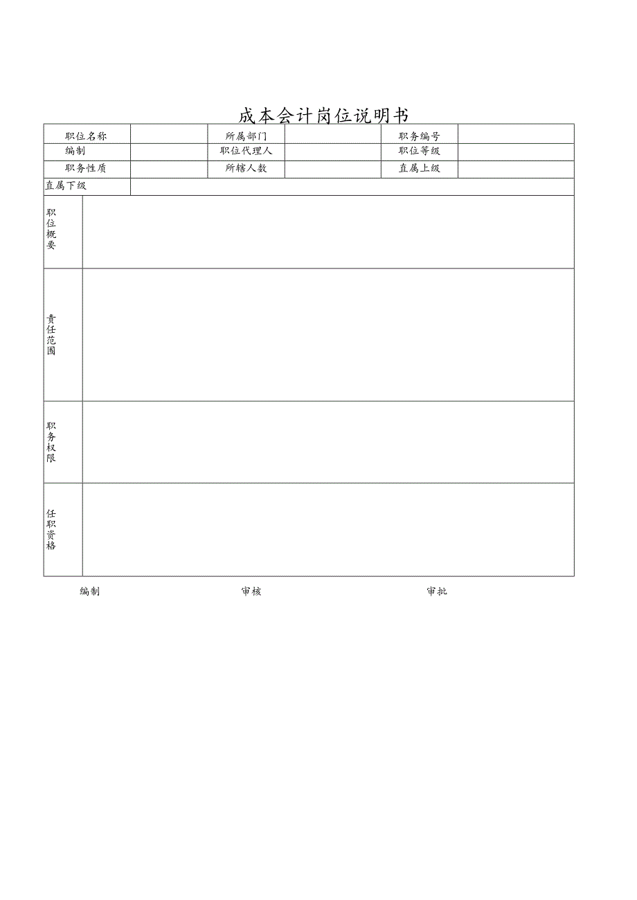 空白-成本会计岗位说明书.docx_第1页
