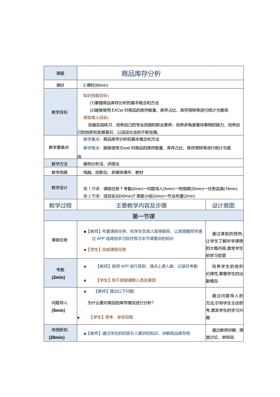 《商务数据分析与应用》教案第16课商品库存分析.docx_第1页