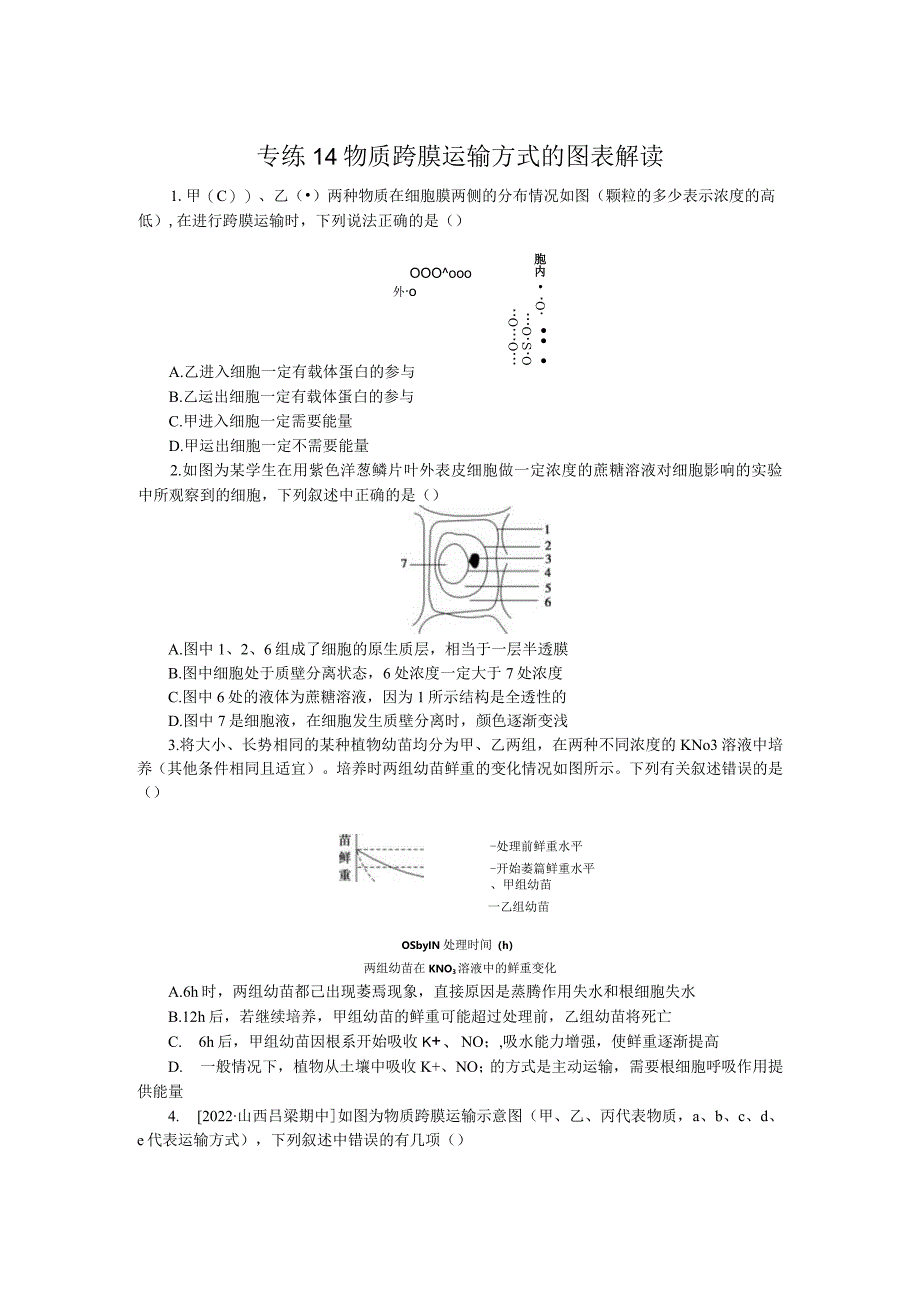 专练14物质跨膜运输方式的图表解读.docx_第1页