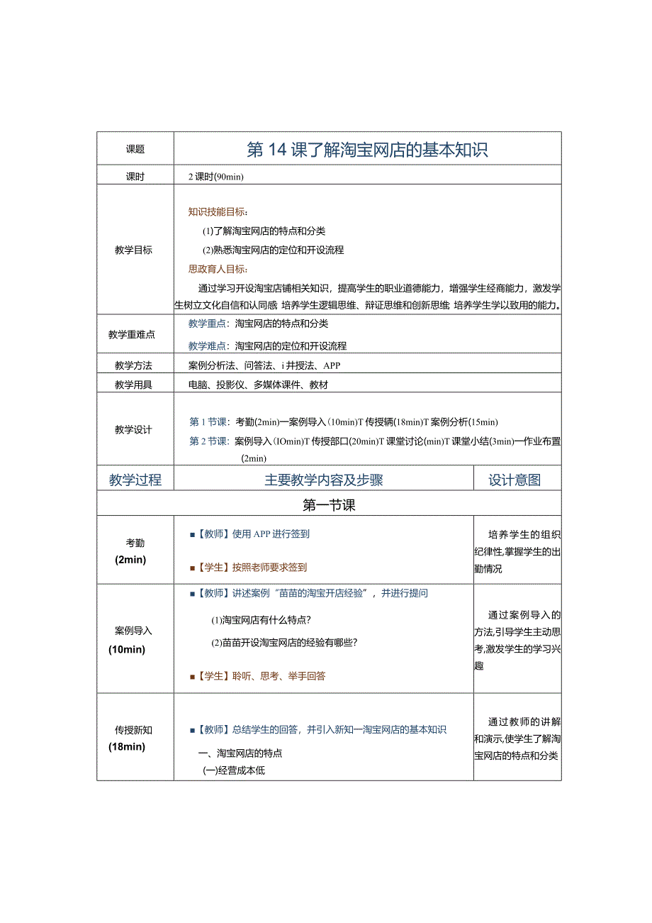 《电子商务运营实务》教案第14课了解淘宝网店的基本知识.docx_第1页