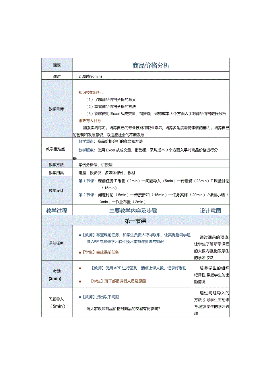 《商务数据分析与应用》教案第14课商品价格分析.docx_第1页