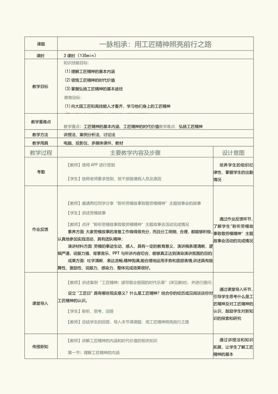 《新时代劳动教育教程》教案第4课一脉相承：用工匠精神照亮前行之路.docx_第1页