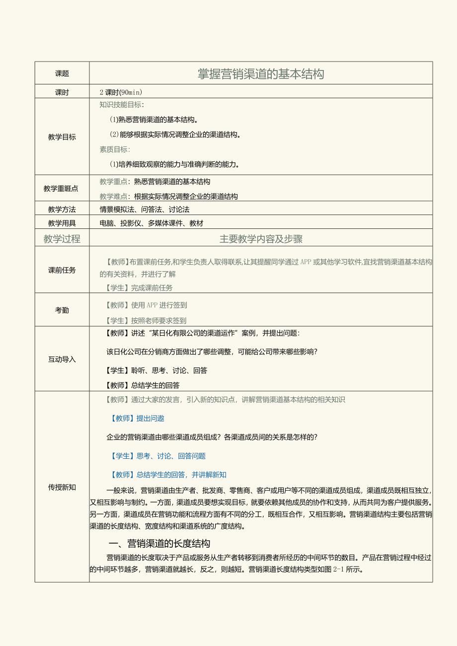 《营销渠道管理实务》教案第4课掌握营销渠道的基本结构.docx_第1页