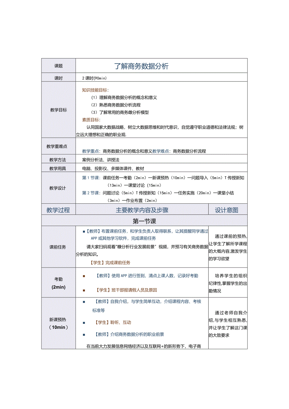 《商务数据分析与应用》教案第1课了解商务数据分析.docx_第2页