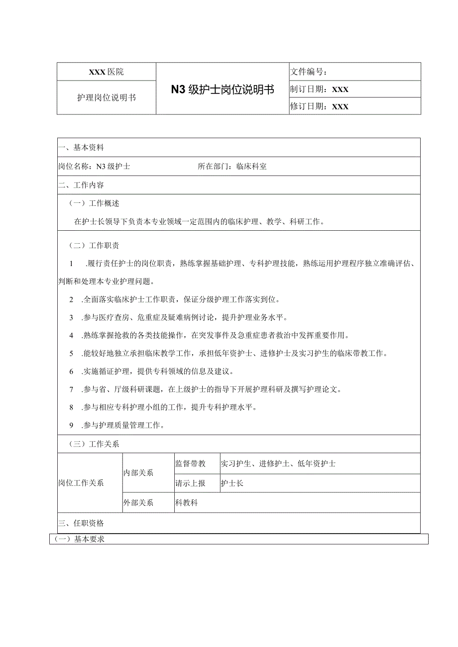 N3级护士岗位说明书.docx_第1页