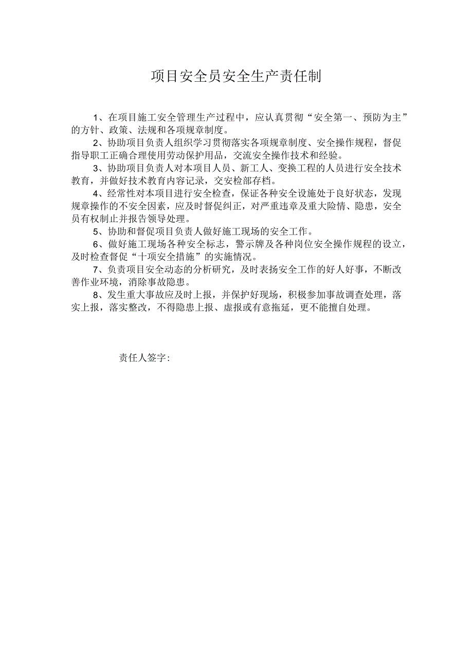 项目安全员安全生产责任制.docx_第1页