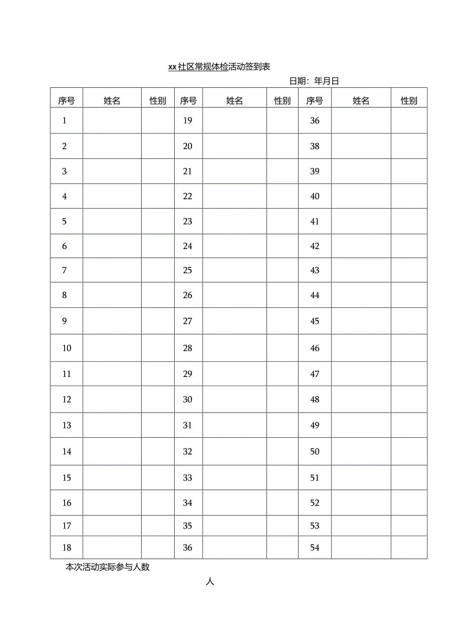 社区常规体检活动签到表.docx_第1页