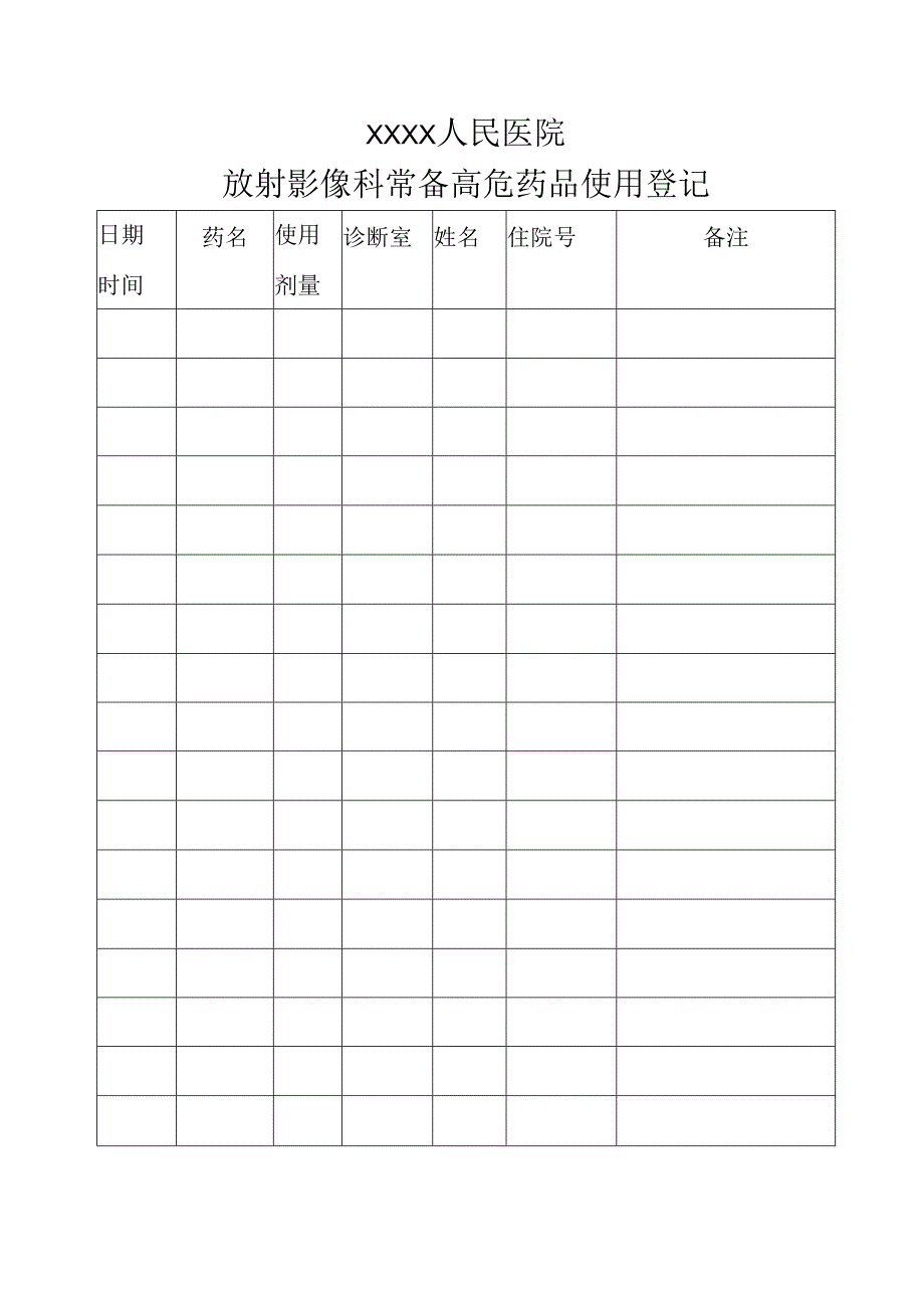 放射影像科常备高危药品使用登记表.docx_第1页