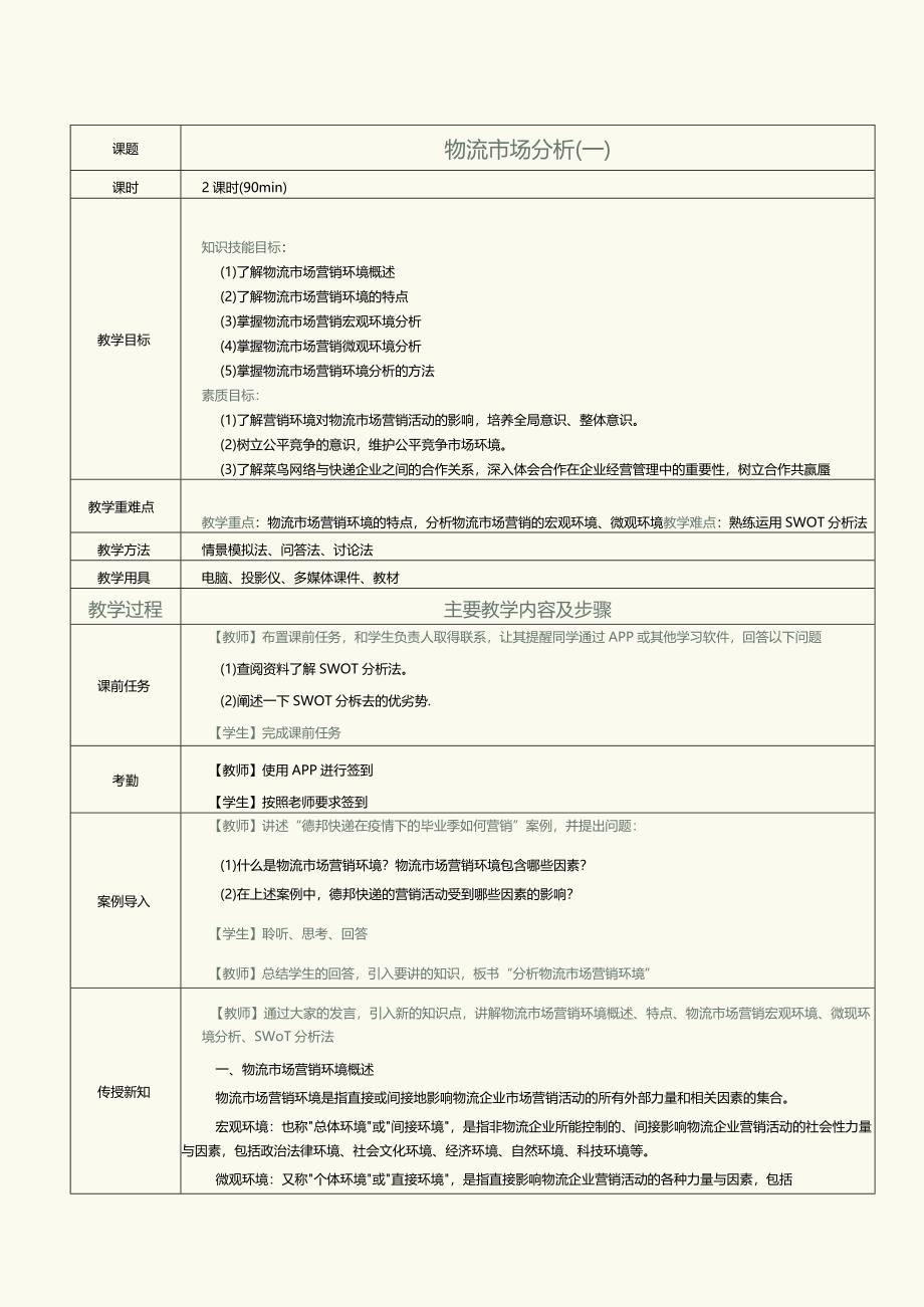 《物流营销实务》教案第6课物流市场分析（一）.docx_第1页