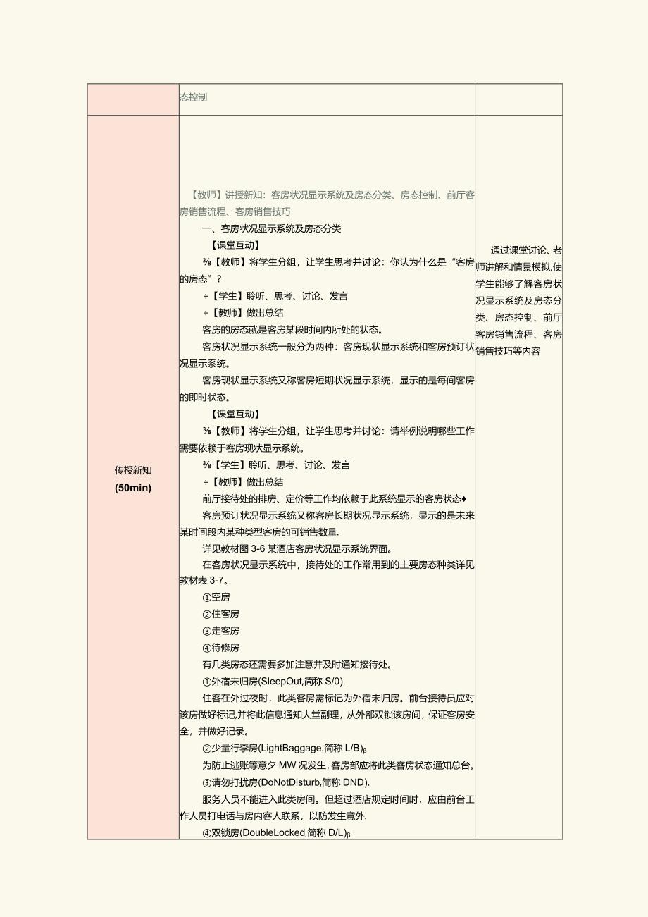 《前厅客房服务与管理》教案第5课房态控制和客房销售.docx_第2页