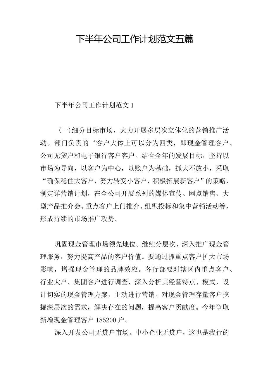 下半年公司工作计划范文五篇.docx_第1页