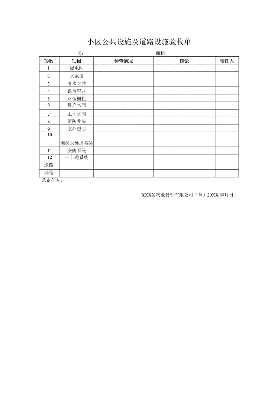 小区公共设施及道路设施验收单.docx_第1页