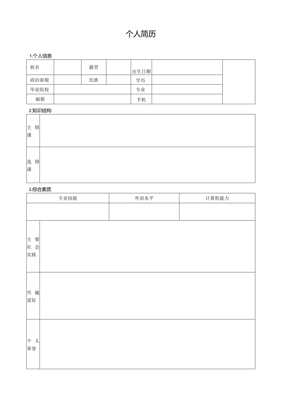 个人简历（模版）.docx_第1页