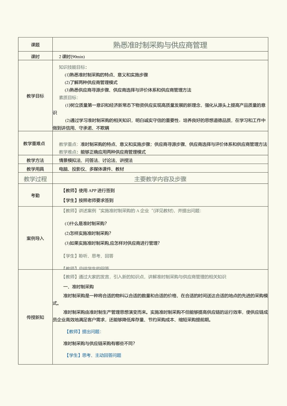 《现代供应链管理实务》教案第11课熟悉准时制采购与供应商管理.docx_第1页