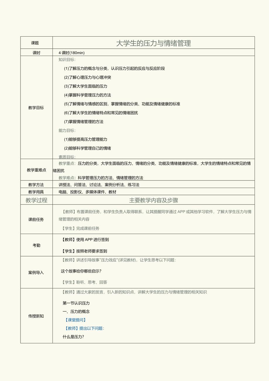 《大学生心理健康与发展》教案第6课大学生的压力与情绪管理.docx_第1页