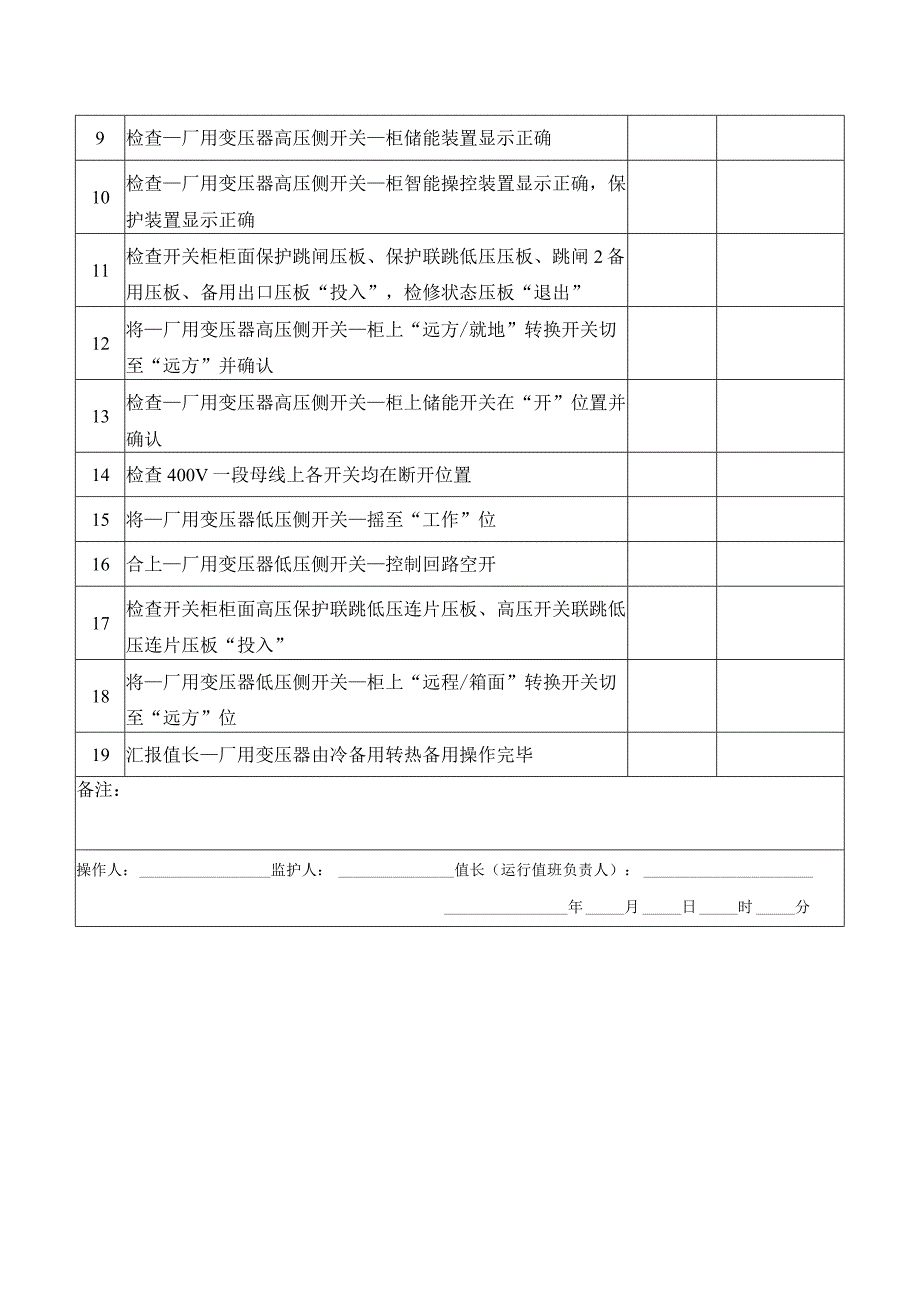 厂用变压器由冷备用转热备用操作票.docx_第2页