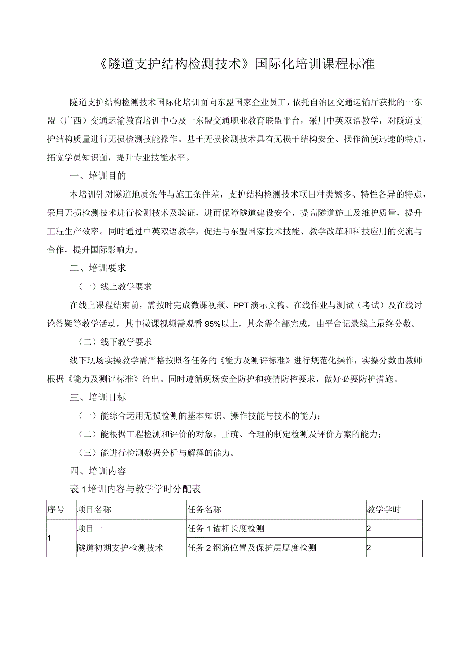 《隧道支护结构检测技术》国际化培训课程标准.docx_第1页