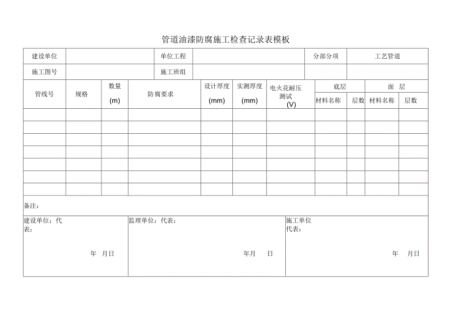 管道油漆防腐施工检查记录表模板.docx_第1页