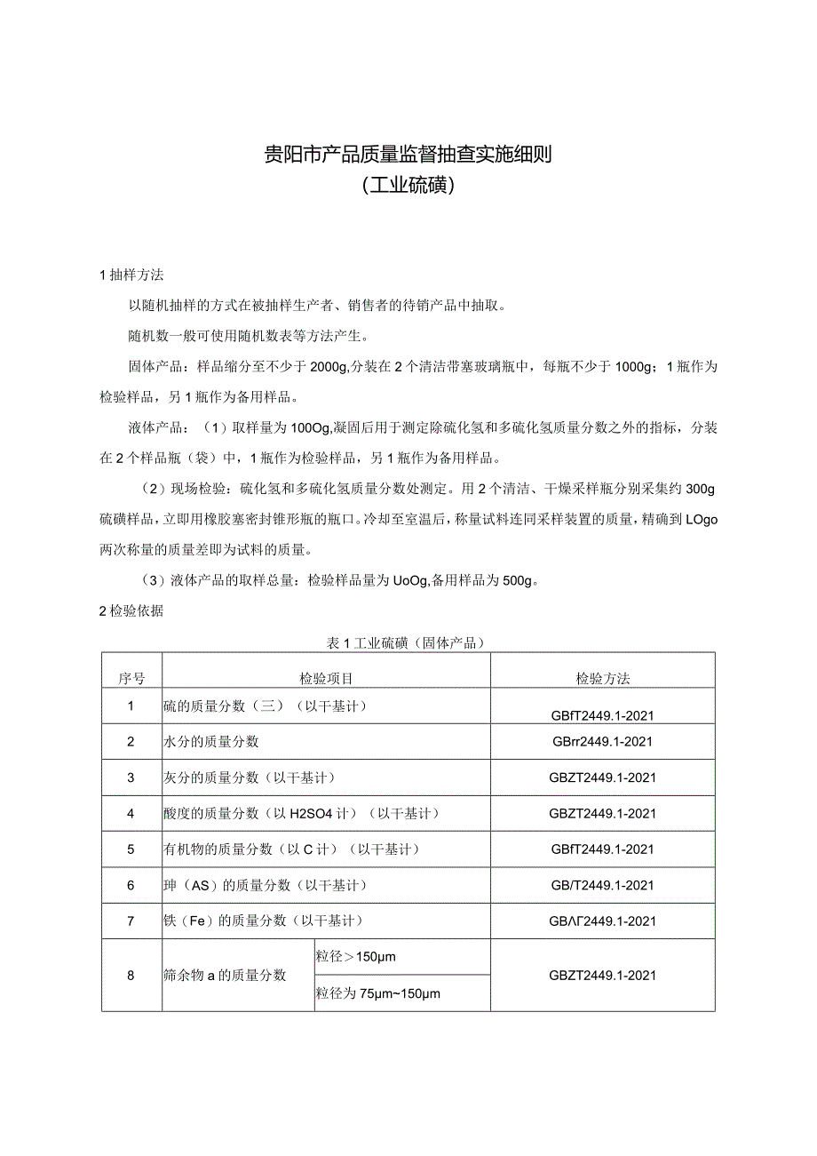 59.贵阳市产品质量监督抽查实施细则（工业硫磺）.docx_第1页