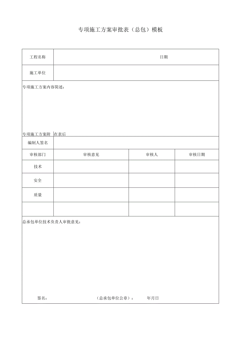 专项施工方案审批表（总包）模板.docx_第1页