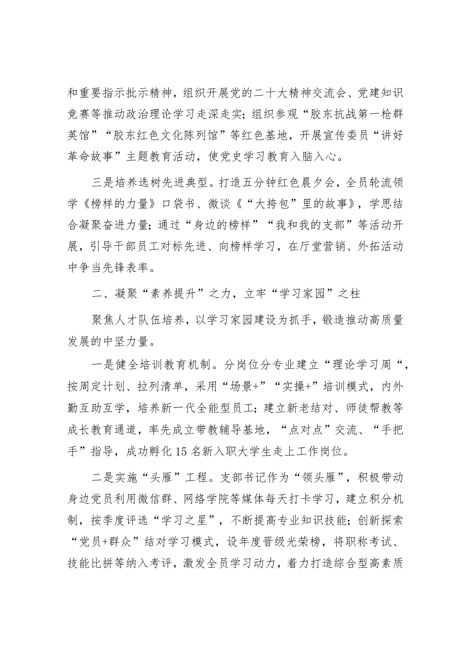 银行党支部建设党建工作事迹材料.docx_第2页