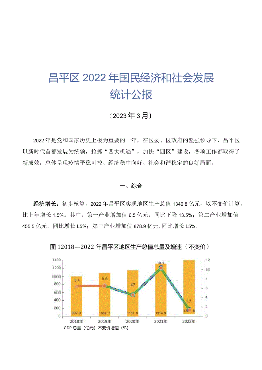 昌平区2022年国民经济和社会发展统计公报.docx_第1页