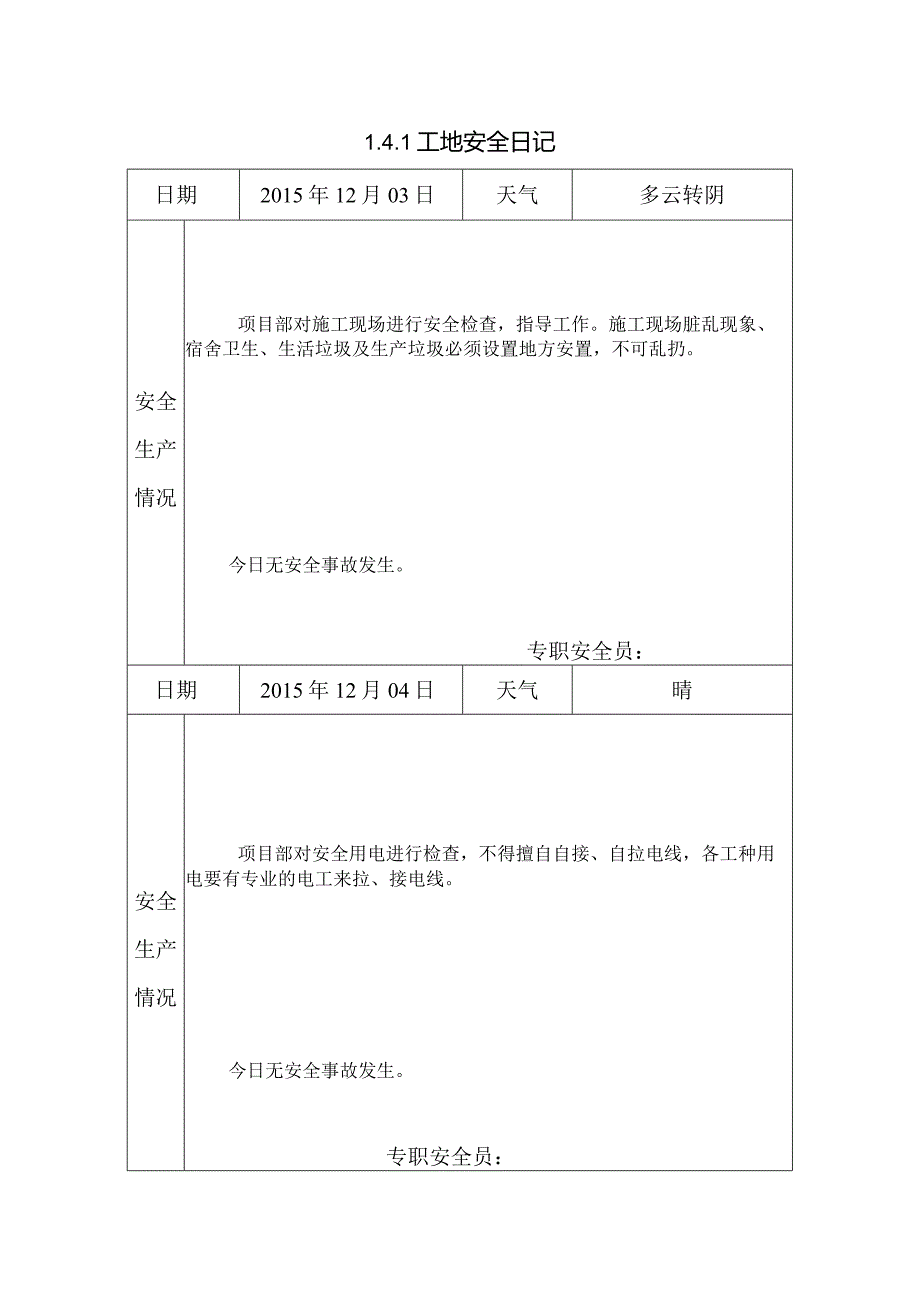 [施工资料]工地安全日记(50).docx_第1页