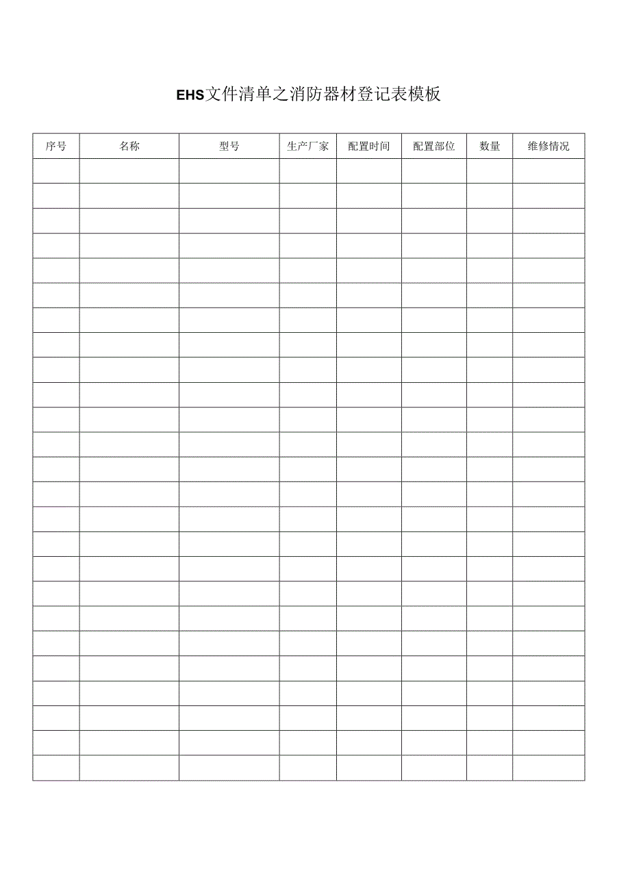 EHS文件清单之消防器材登记表模板.docx_第1页