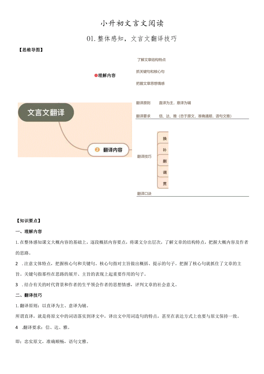 小升初文言文阅读-01理解内容翻译技巧.docx_第1页