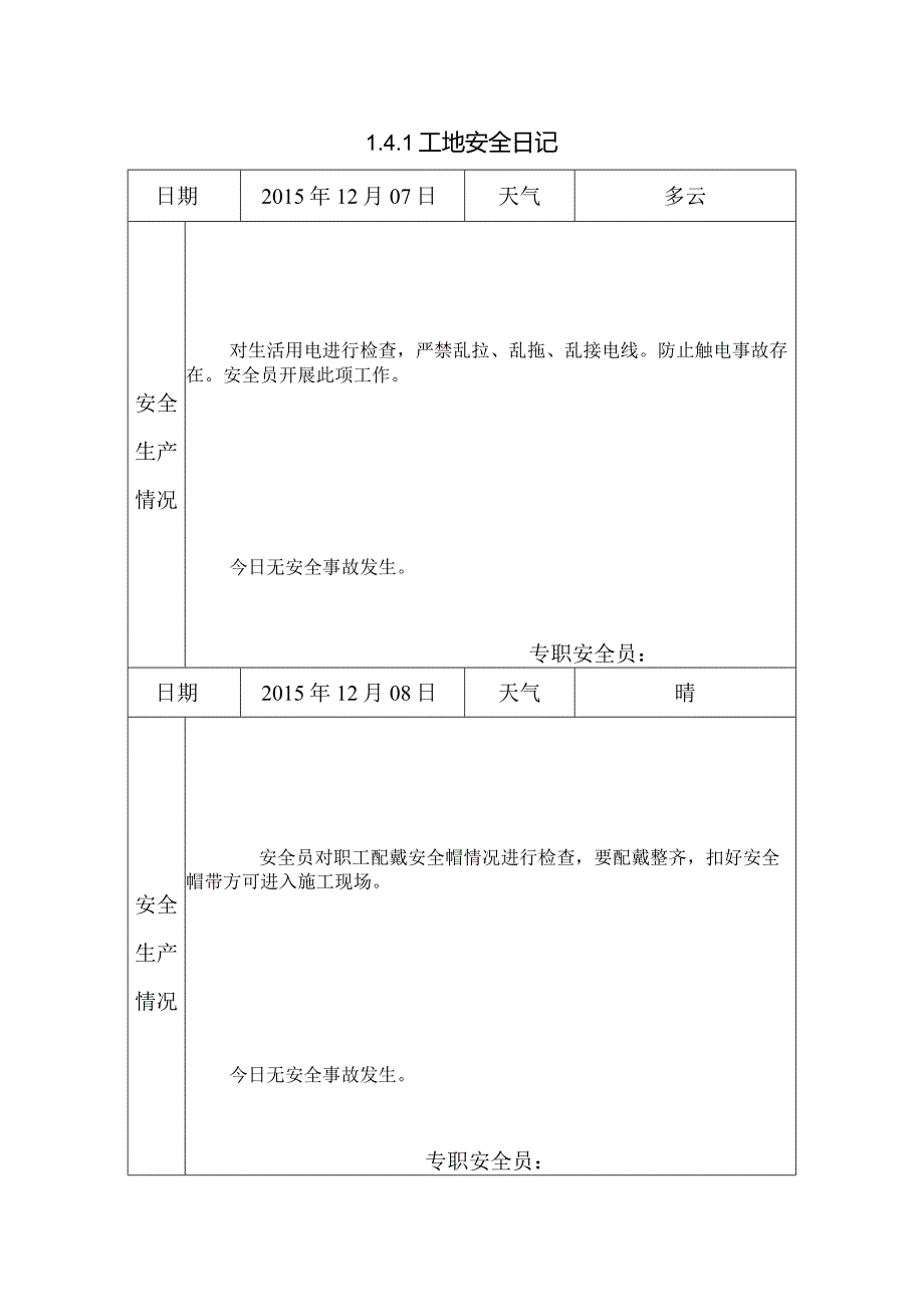 [施工资料]工地安全日记(52).docx_第1页