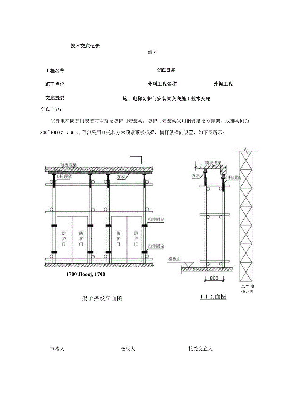 施工电梯防护门安装架交底.docx_第1页