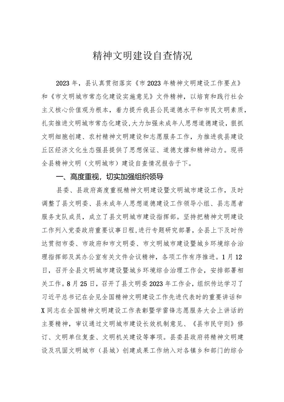 精神文明建设自查情况.docx_第1页