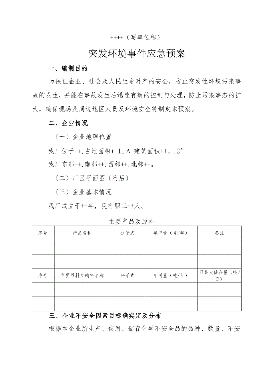 企业突发环境事项应急预案(母版).docx_第1页