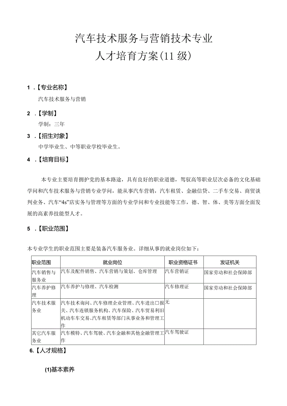 2024级汽车技术服务与营销专业教学计划.docx_第1页