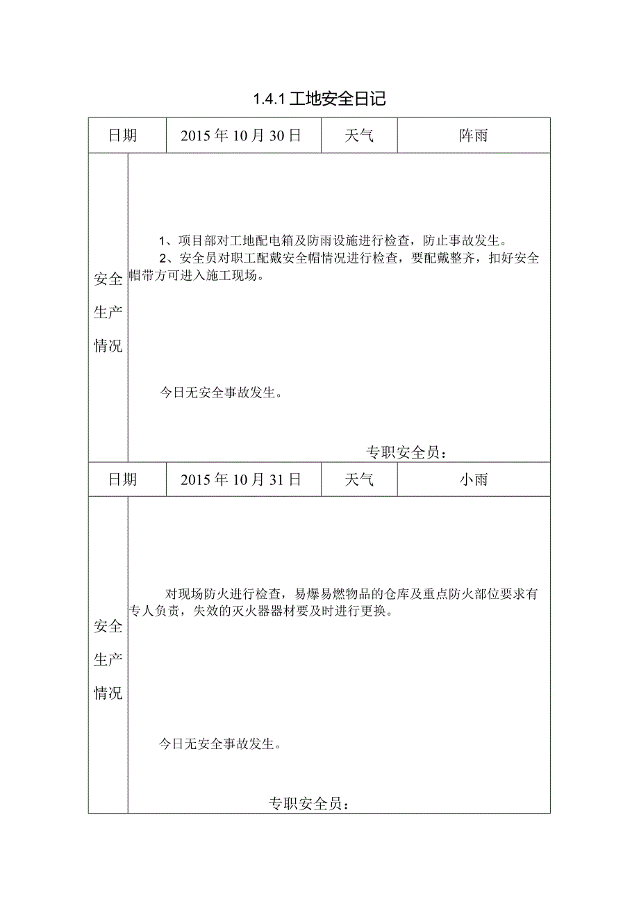 [施工资料]工地安全日记(37).docx_第1页