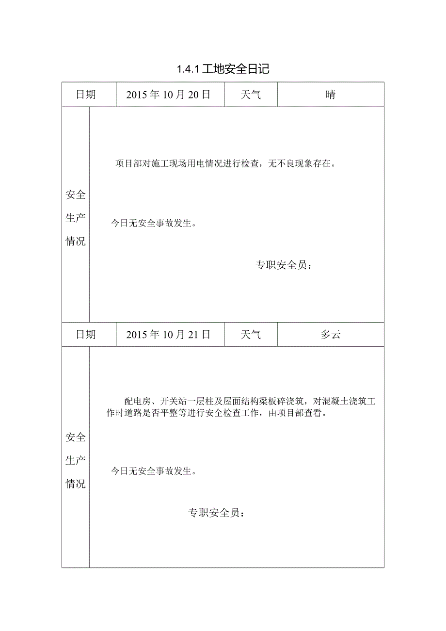 [施工资料]工地安全日记(32).docx_第1页