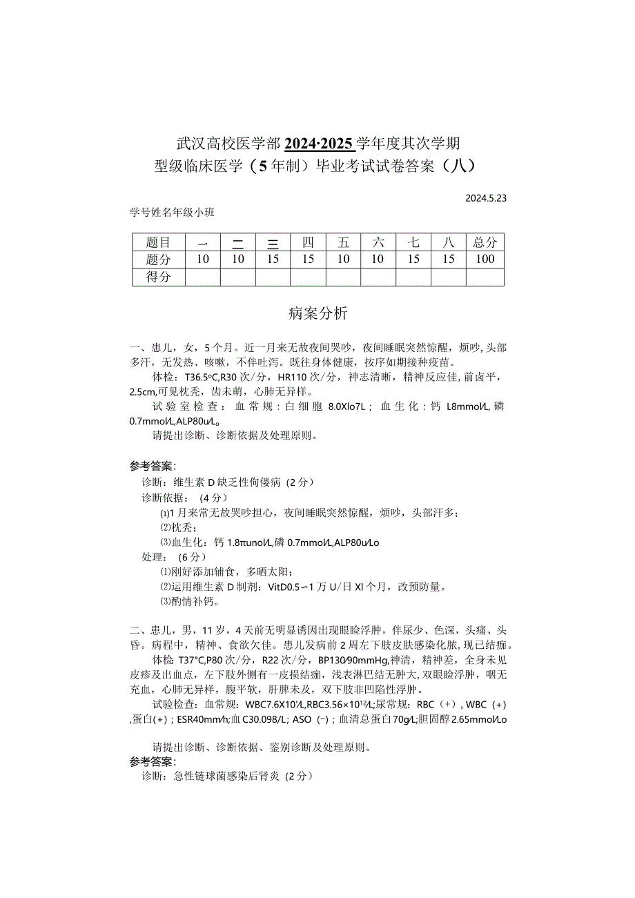 2024级内科毕业考试AB卷及复习资料.docx_第1页