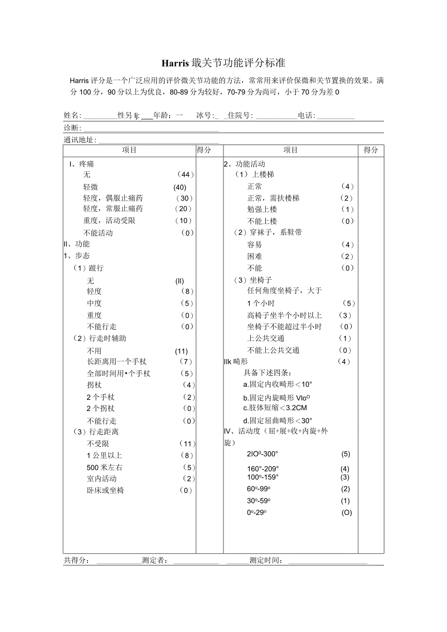 NO.45Harris-髋关节功能评分标准.docx_第1页