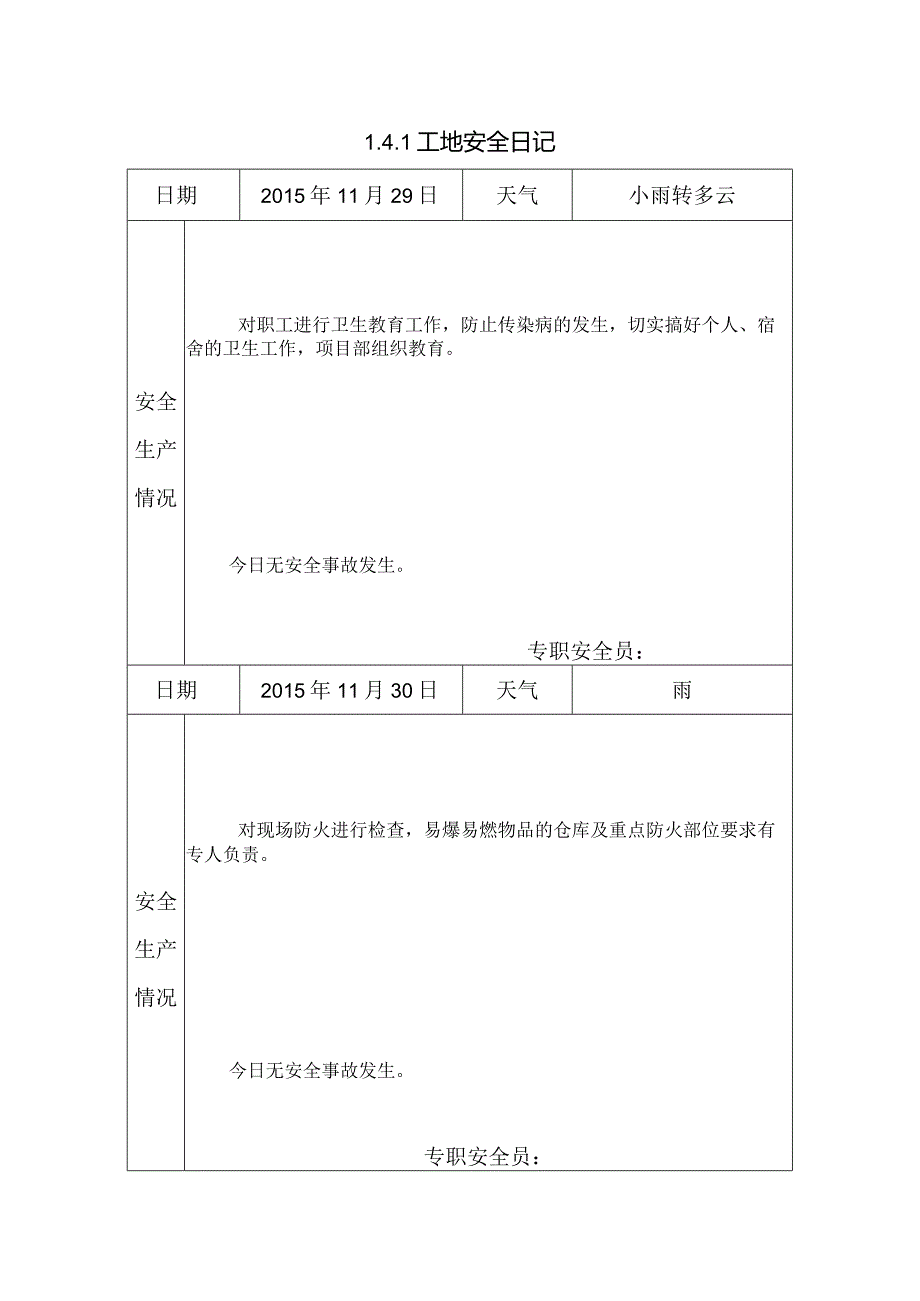 [施工资料]工地安全日记(48).docx_第1页