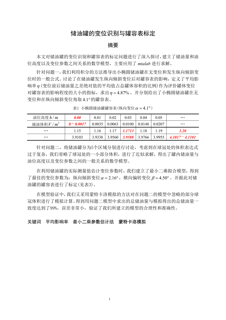 数学建模全国一等奖论文储油罐的变位识别与罐容表标定.doc_第1页