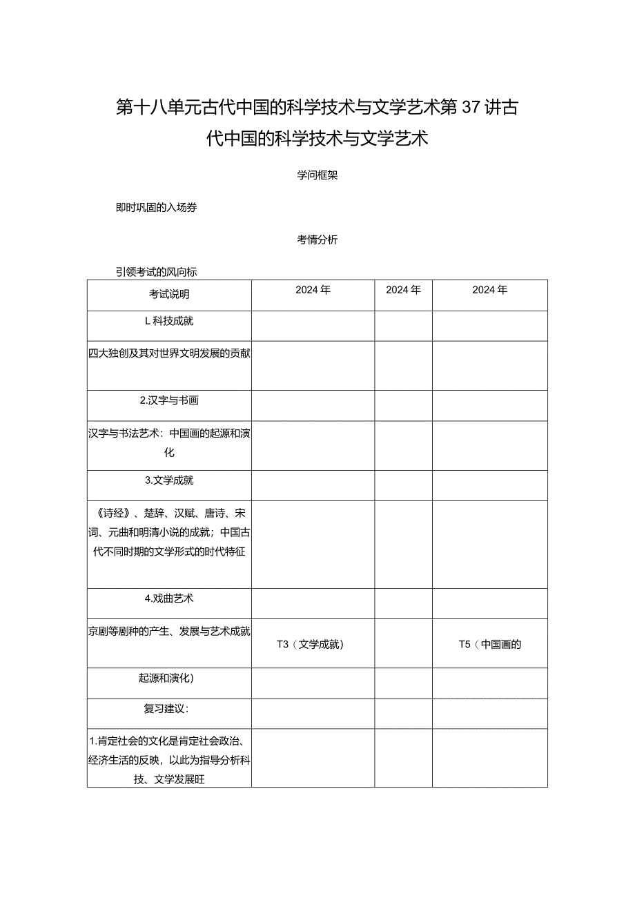 2024届一轮复习人教版（江苏专用）：第37讲古代中国的科学技术与文学艺术（学案）.docx_第1页