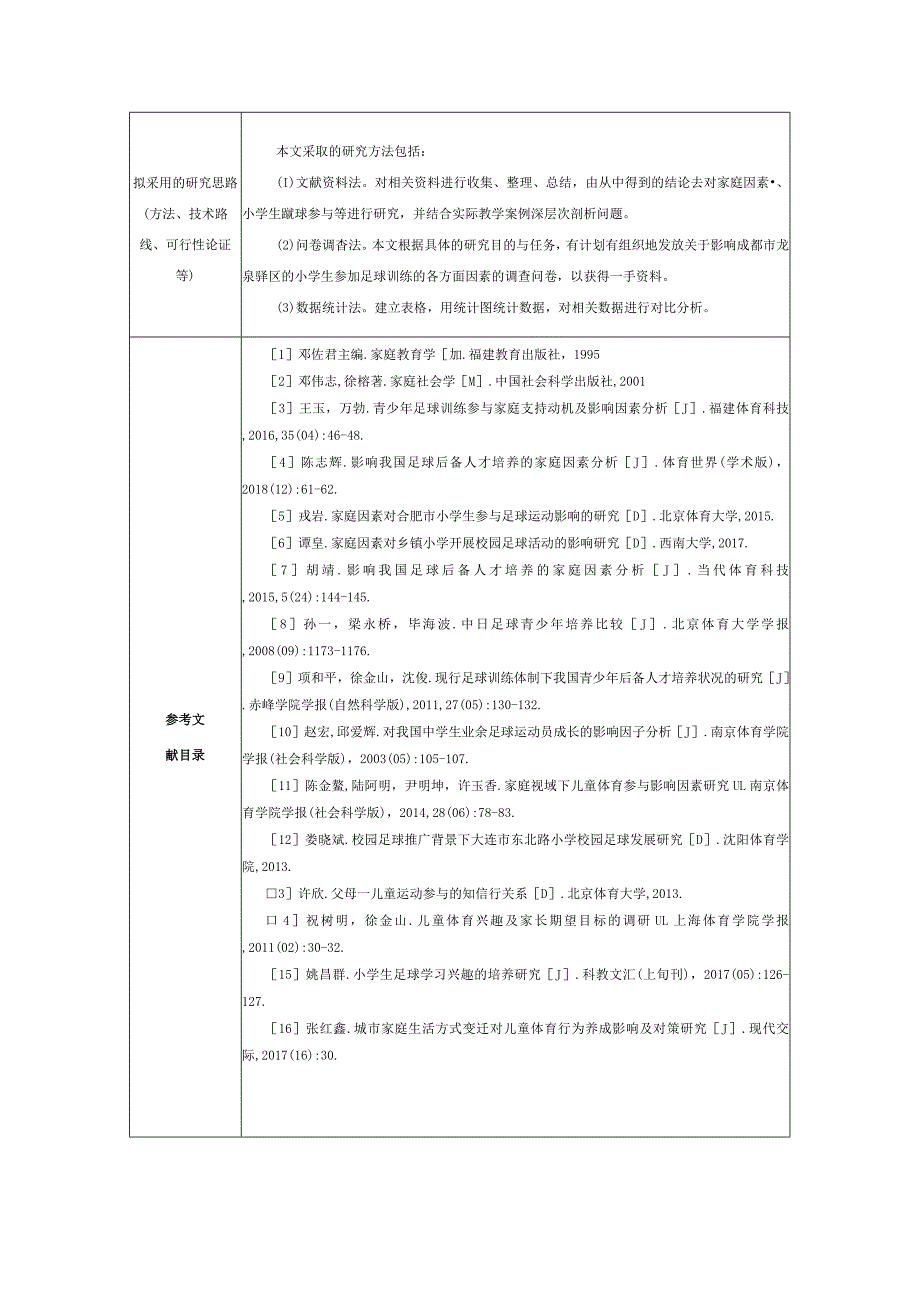 家庭因素对龙泉驿区小学生参加足球训练影响的研究分析体育教学专业开题报告.docx_第3页