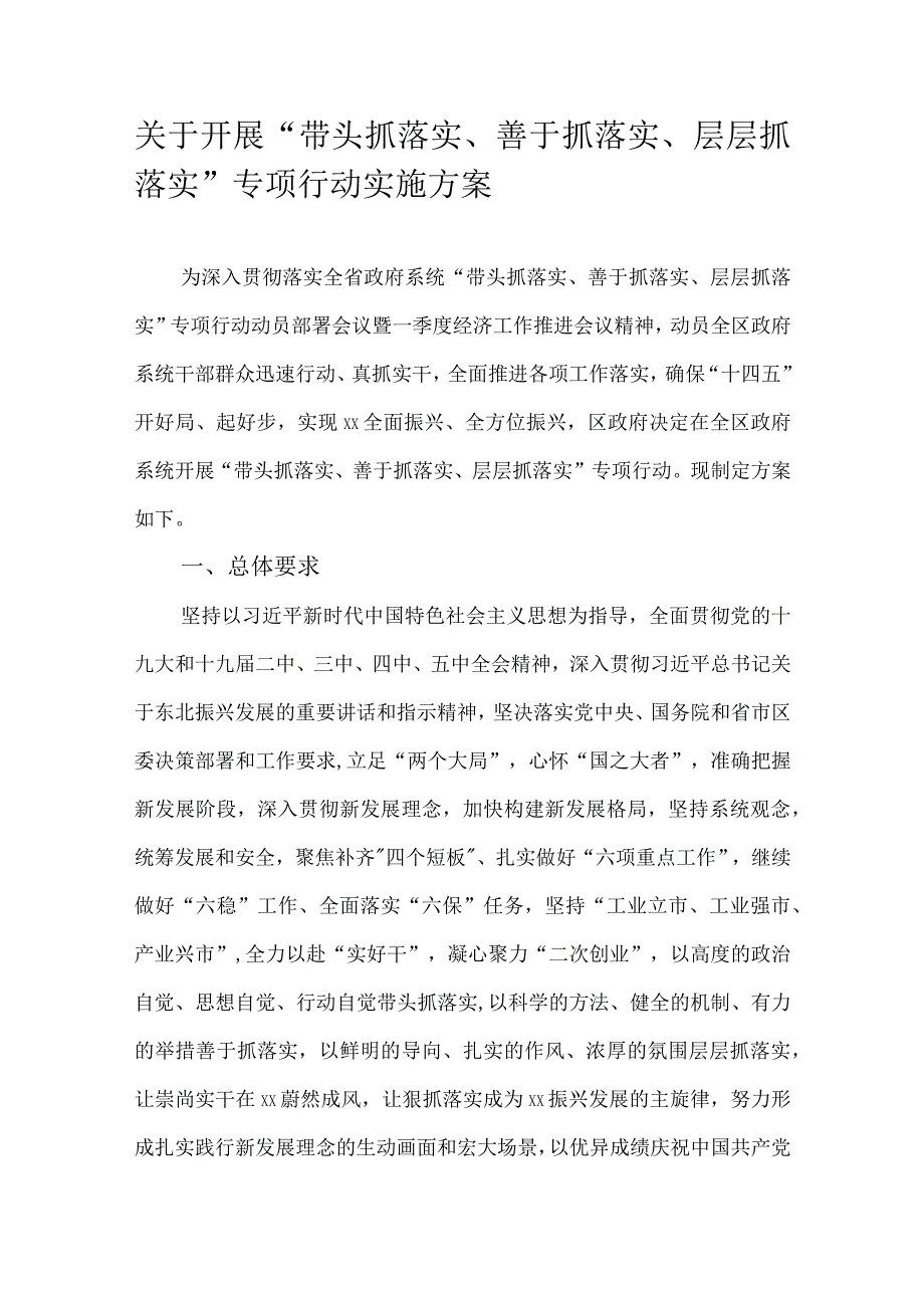 关于开展“带头抓落实、善于抓落实、层层抓落实”专项行动实施方案.docx_第1页